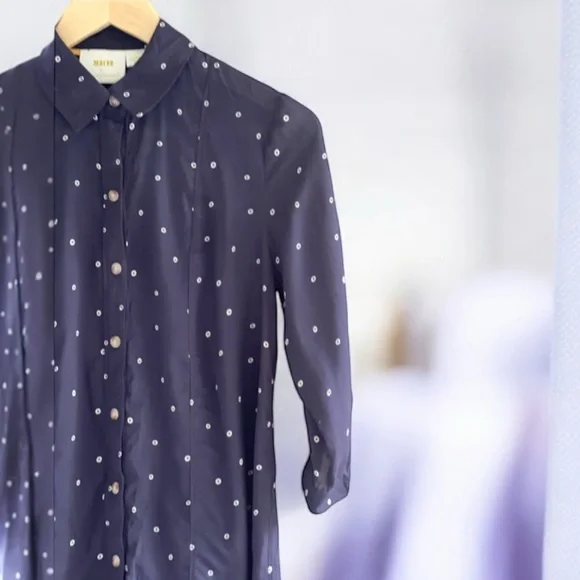 Maeve Anthropologie Monika Polka dots Navy Dots Tunic Top